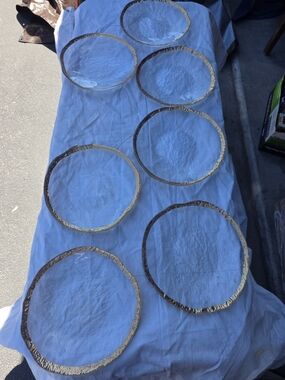 Set of 8 Glass Charger/Decorative Plates with Gold Rim